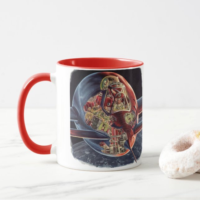 Caneca Vintage Science Fiction Astronaut Rocket Spaceship (Com Donut)
