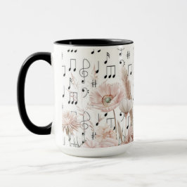Caneca Vintage Sheet Music with Pink Peony Wilflower