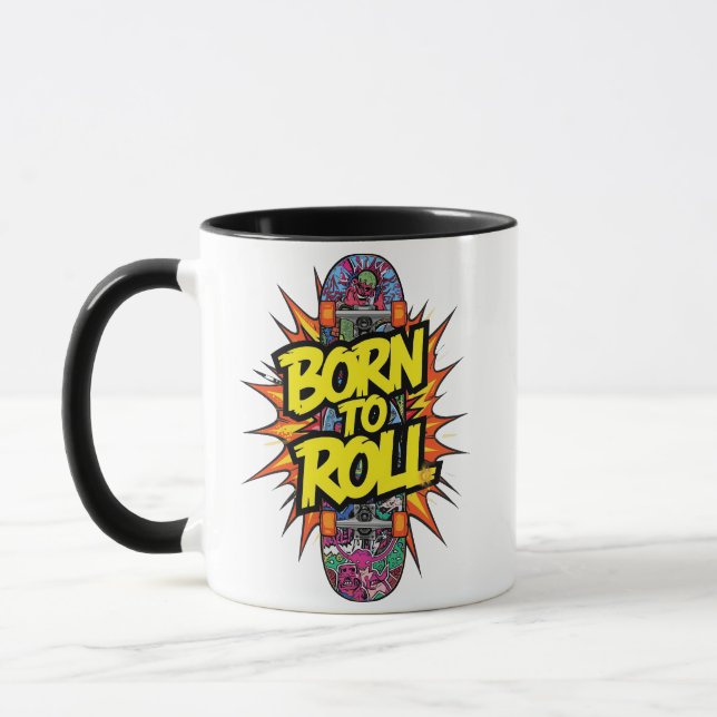 Caneca Vintage Skateboard "Born to Roll" Graphic (Esquerda)