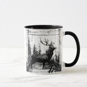 Caneca Vintage Stag in Black and White, Veado Animal