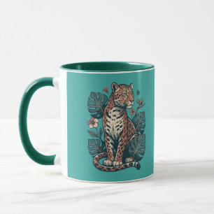 Caneca Vintage Tropical Leopardo & Folhas de Monstera Two