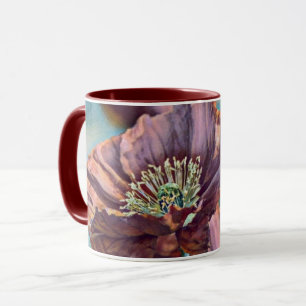 Caneca Vintage Watercolor Red Purple Poppy Flowers