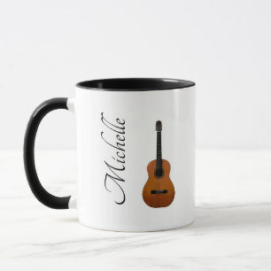 Caneca Violão Acústico Musical Branco Negro