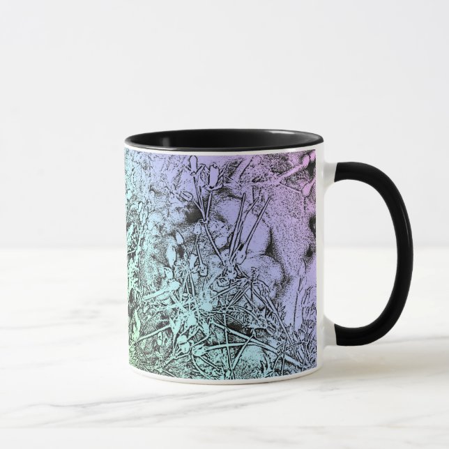 Caneca Violeta abstrato e Ervas com Alça Preta (Direita)