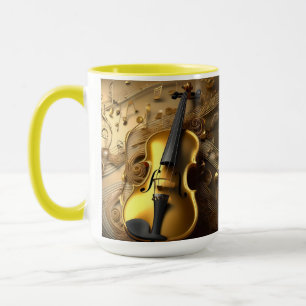 Caneca Violina Dourada Vintage Nos Cordos Musicais Dourad