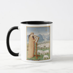 Caneca Virgil escrevendo em um campo dos carneiros e das
