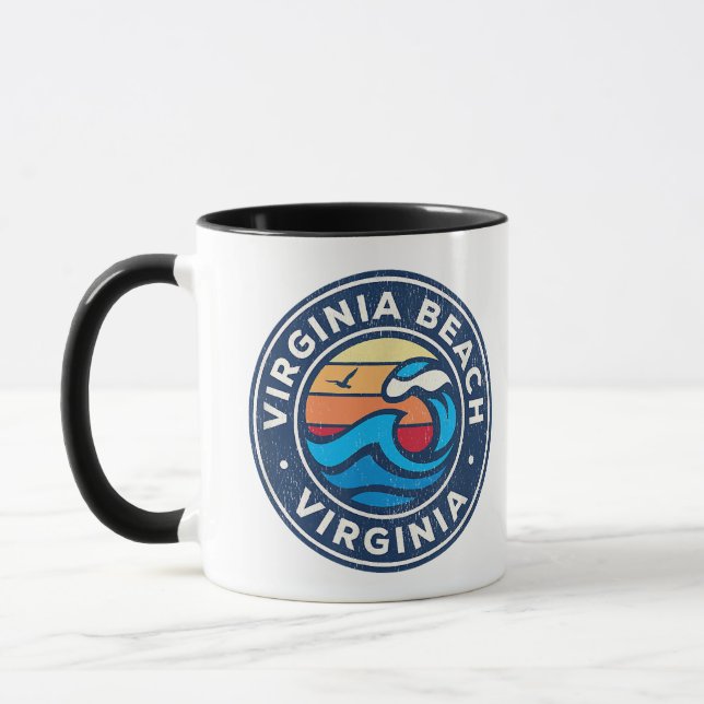 Caneca Virginia Beach Virginia VA Vintage Ondas Náuticas (Esquerda)