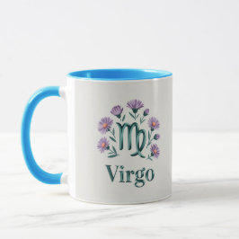 Caneca Virgo Zodiac Glyph Aster Flowers Mug
