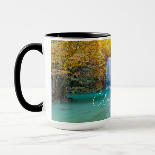 Caneca Visão de queda de Erawan Waterfall Tailândia (Esquerda)