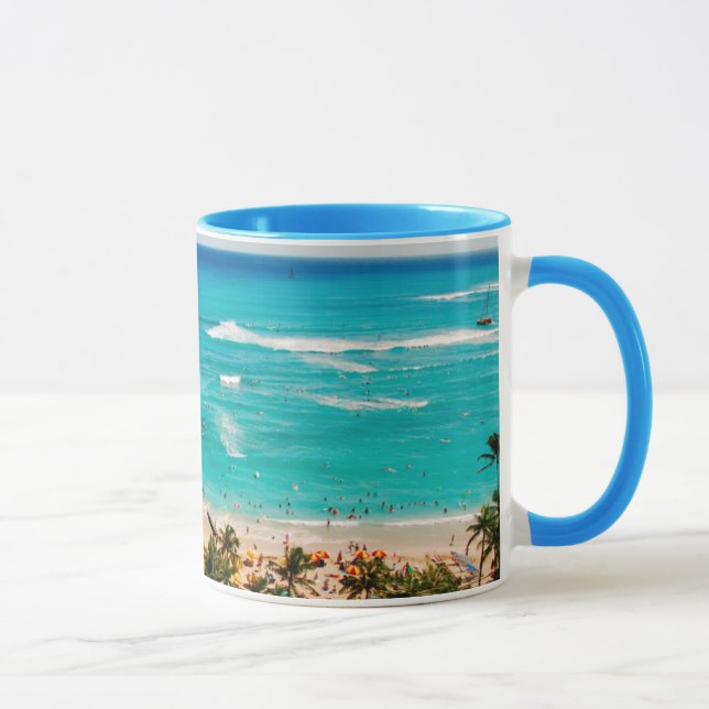 Caneca Visão Elevada Da Cena De Praia De Waikiki, Honolul (Direita)