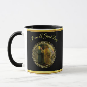 Caneca Visitação ao amanhecer Jesus batendo em uma porta 