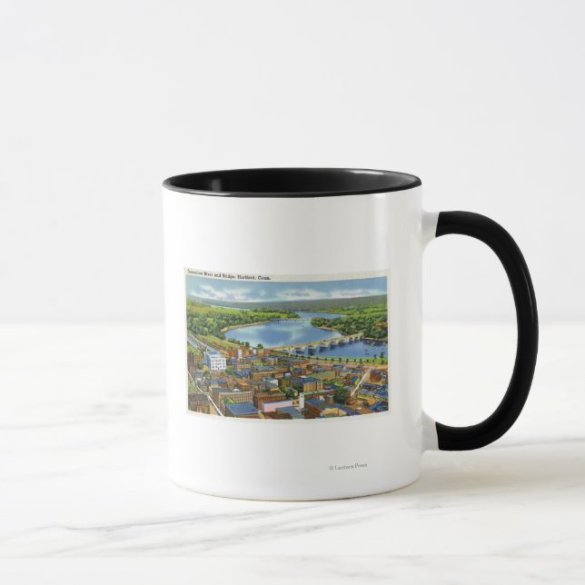 Caneca Vista aérea da cidade e do Connecticut (Direita)