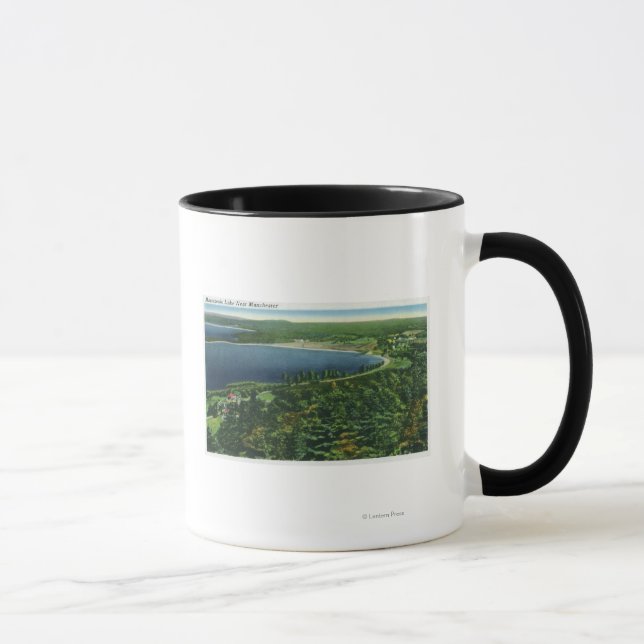 Caneca Vista aérea do lago Massabesic perto de Cidade (Direita)