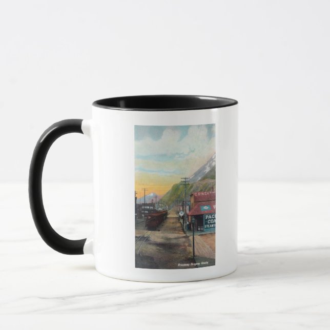 Caneca Vista de Automóveis de Broadway e RailroadSkagway, (Esquerda)