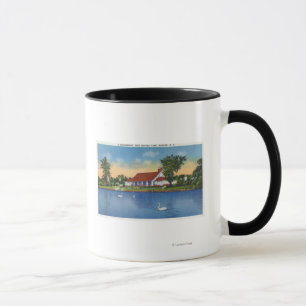 Caneca Vista de Hoopes Park Swans no lago