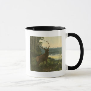 Caneca Vista de trás de Elk Olhando sobre um lago