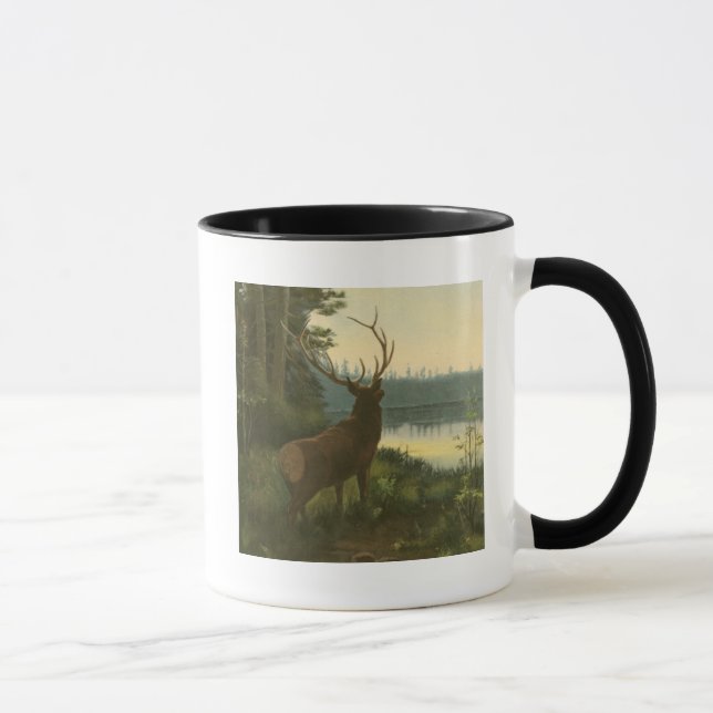 Caneca Vista de trás de Elk Olhando sobre um lago (Direita)