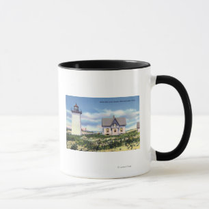 Caneca Vista do farol de madeira da extremidade