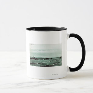 Caneca Vista dos pescadores que pescam cerco, carruagens 