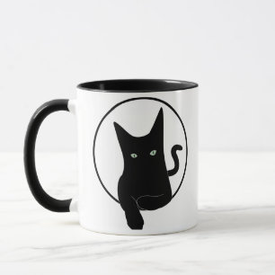 Caneca Vista traseira do gato preto Acordando pintura com