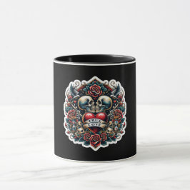Caneca Visual de Tatuagem de Coração de Esqueleto do Amor