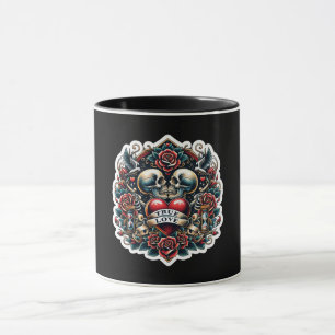 Caneca Visual de Tatuagem de Coração de Esqueleto do Amor