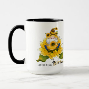 Caneca "Viva a Vida em Flor" Gnome/Girassóis Café