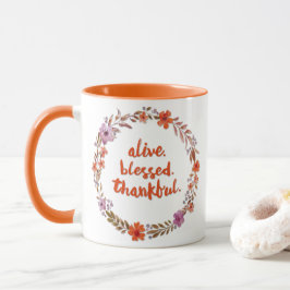 Caneca Viva Abençoado Grato Ação de Graças Aquarela