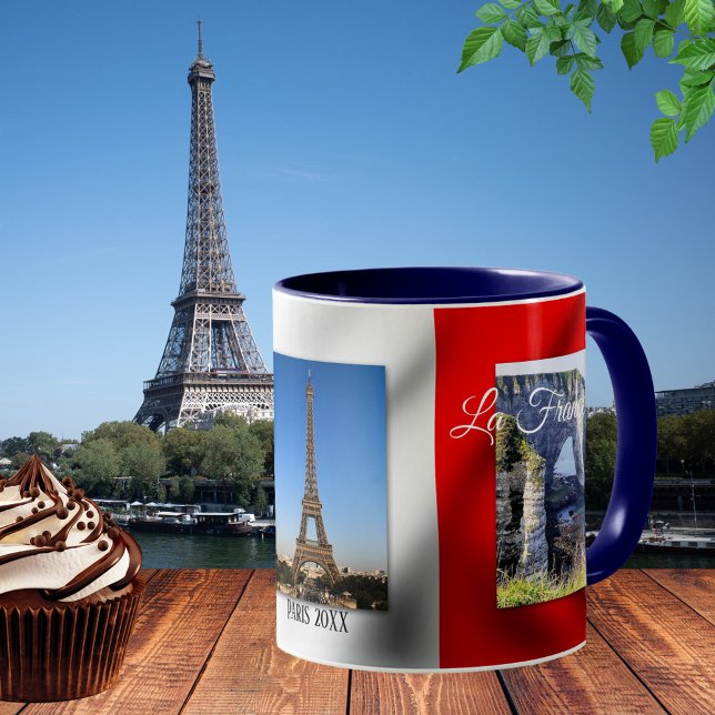 Caneca Vive La France Paris Flag Photo Mug (Photo mug featuring your photos framed by an image of the French flag. For anyone who loves France)