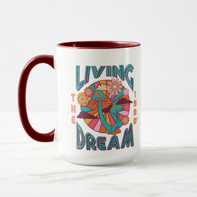 Caneca Vivendo o Sonho dos 90". (Esquerda)