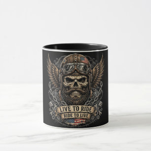Caneca Viver para Andar Motoqueiro Crânio Barbudo 