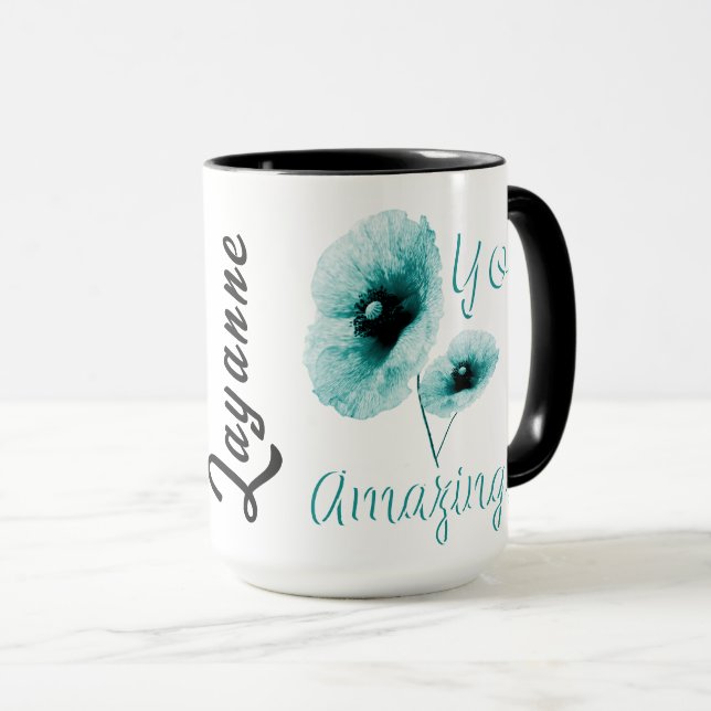 Caneca Você Incrível Floral Azul Claro (Frente Esquerda)
