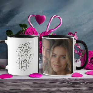 Caneca Você tirou minha foto de Coração Romântico Preto