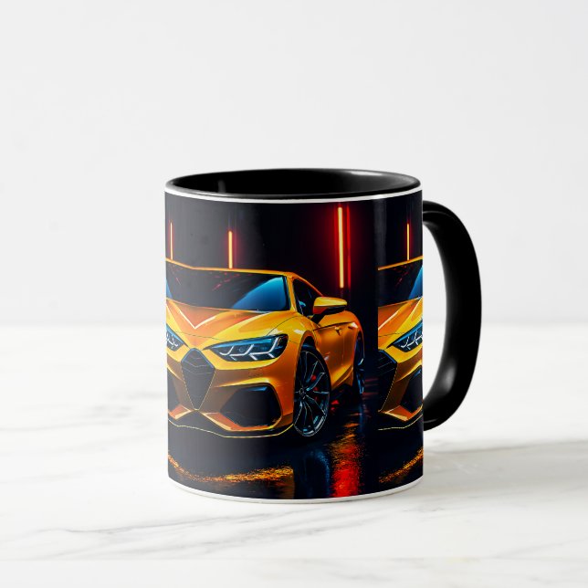 Caneca Voiture de sport de luxe noire sur fond urbain de  (Frente Esquerda)