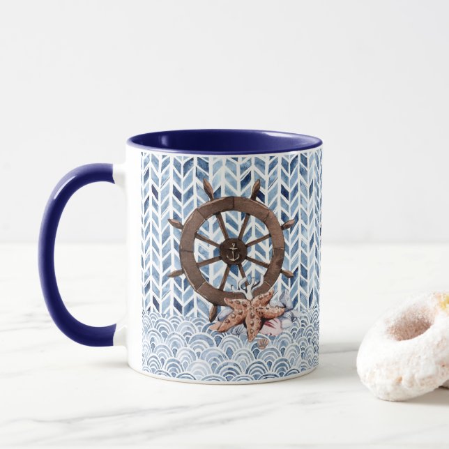 Caneca Volante do navio, estrela, padrão náutico (Com Donut)