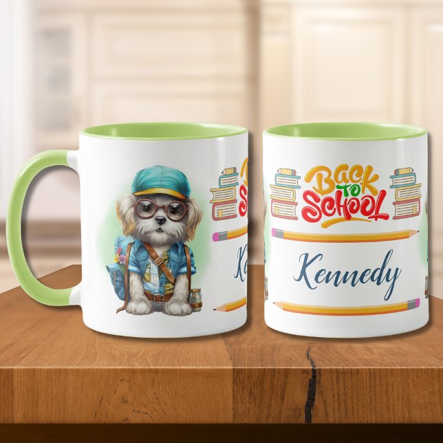 Caneca Voltar ao Cachorro Escolar Vestindo Mochila Person (Criador carregado)