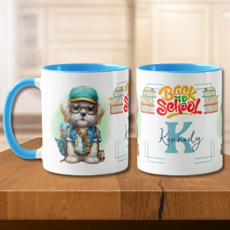 Caneca Voltar ao Cachorro Escolar Vestindo Mochila Person