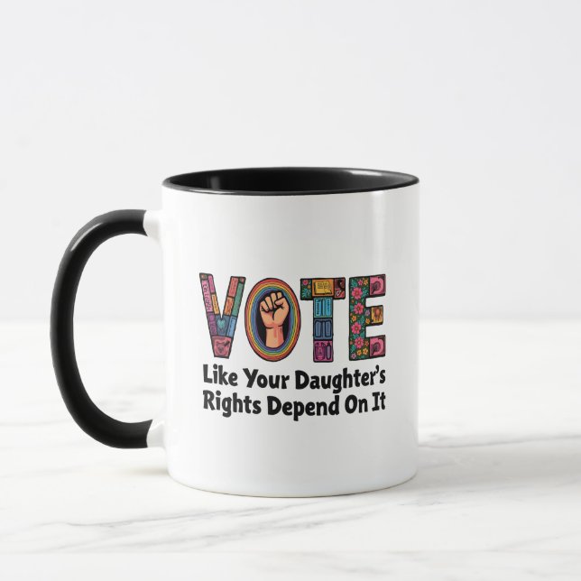 Caneca Votem como os direitos da sua filha dependem disso (Esquerda)