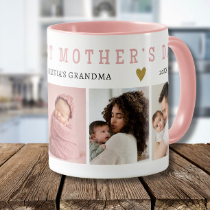 Caneca Vovó Feliz 1º Dia das Mães 5 Colagem de Fotos Rosa