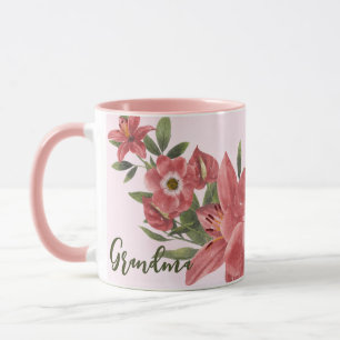 Caneca Vovó Floral Cor de Água Rosa