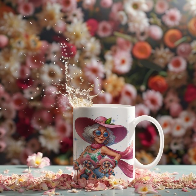 Caneca Vovó Roller Babe - Chapéu Rosa Personalizável (Criador carregado)
