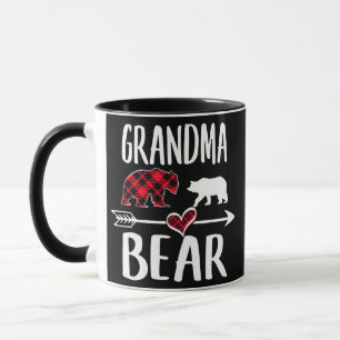 Caneca Vovó Urso Búfalo Xadrez Vermelho Natal Pijama