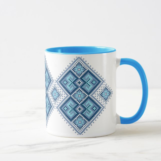 Caneca Vyshyvanka ucraniano do azul do bordado (Direita)