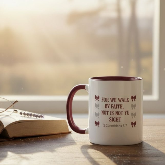 Caneca Walk by Faith Not by Sight Religious Two-Tone Mug (Criador carregado)