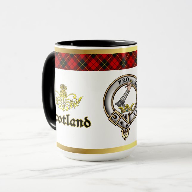 Caneca Wallace Clan Badge Tartan w/Gold Rim (Frente Esquerda)