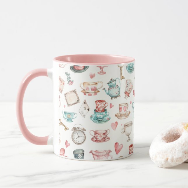 Caneca Watercolor Alice Pattern  (Com Donut)