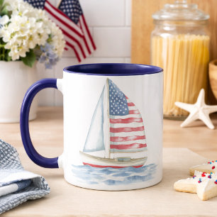 Caneca Watercolor American Flag Sailboat Coaster