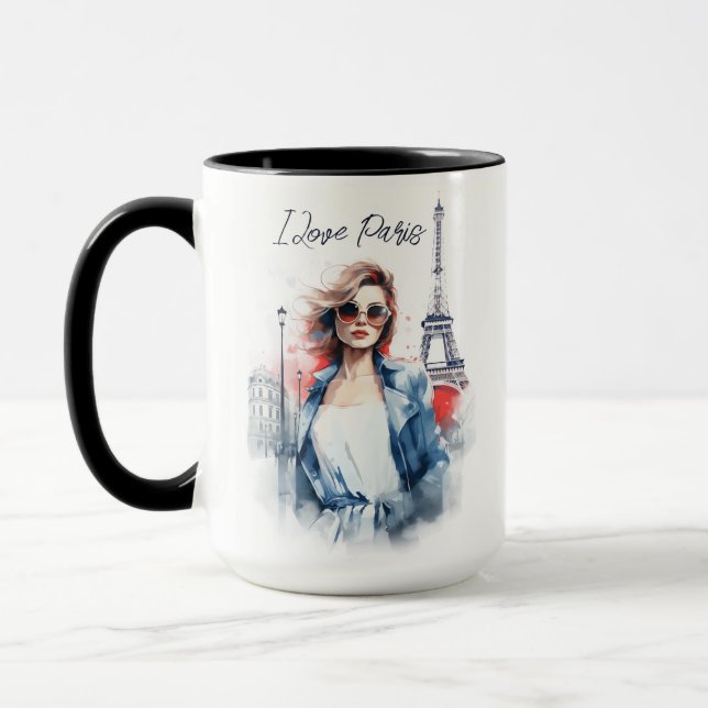 Caneca Watercolor Art I love Paris Eiffel Tower Viagem (Esquerda)