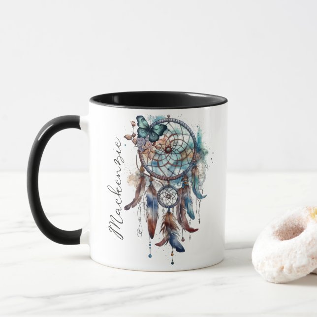 Caneca Watercolor Boho Dreamcatcher (Com Donut)
