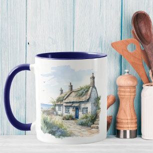 Caneca Watercolor Cornwall Seaside Cottage